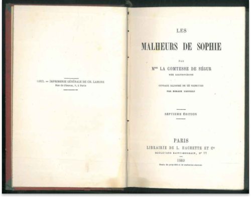 photographie des premières pages du livre "Les Malheurs de Sophie".